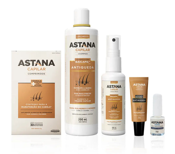 Kit Completo Linha Astana - 1 Caixa de Comprimidos + Shampoo + Loção + Ampola + Unhas