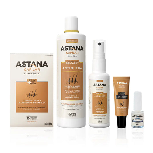 Kit Completo Linha Astana - 1 Caixa de Comprimidos + Shampoo + Loção + Ampola + Unhas